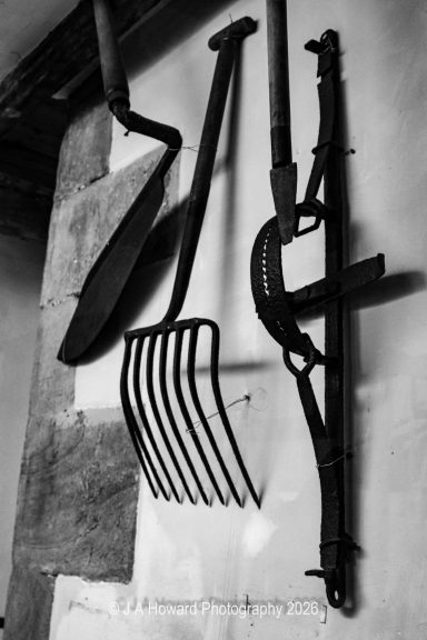 Farming tools at Bakewell Old House Museum. Join Full Circle Paranormal for our Halloween ghost hunt at this amazing location!